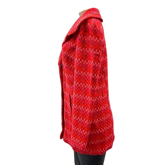 Cabi Sloan Wool Blend Pea Coat Plaid Lined Pocket Snap Front Jacket Women Red XS - Picture 6 of 11